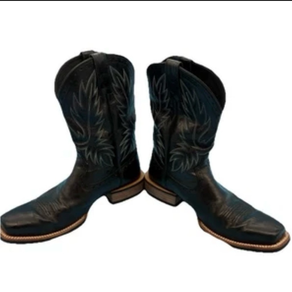Ariat Mens Sport Leather Wide Square Toe Western Cowboy Boot Black 10D - Picture 2 of 7